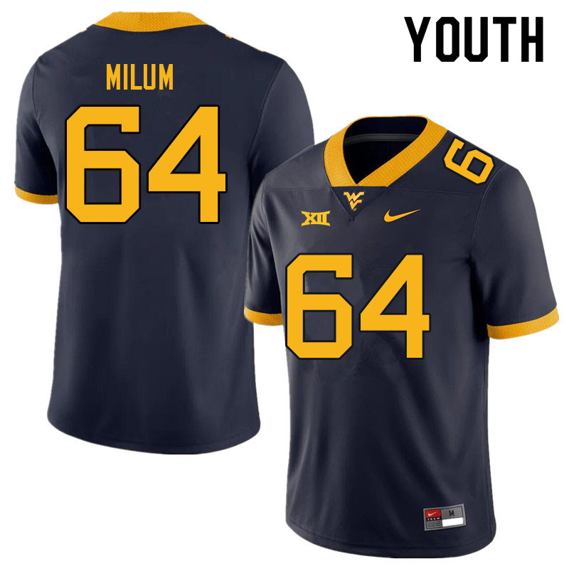 Youth #64 Wyatt Milum West Virginia Mountaineers College Football Jerseys Sale-Navy